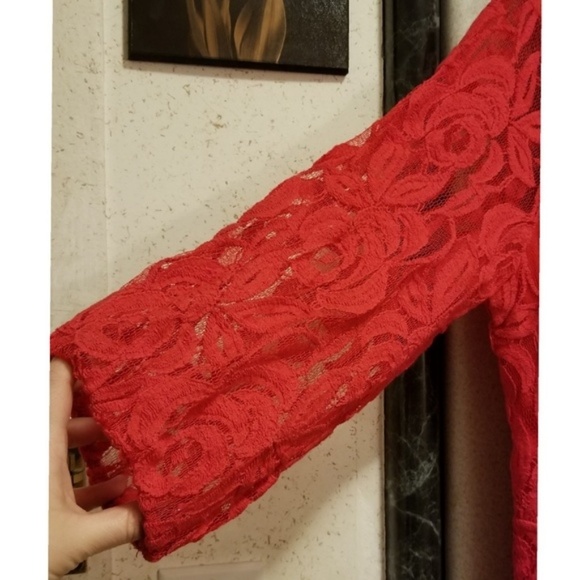 ING Women's Red Bell Sleeves Lace Cocktail Dress - Picture 4 of 4